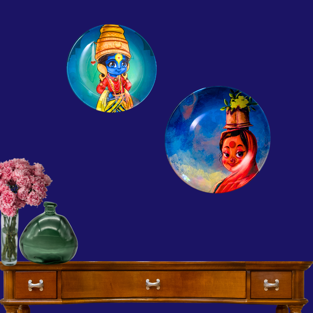 Hand-Painted Divine Vitthal Wall Plate Set of 2
