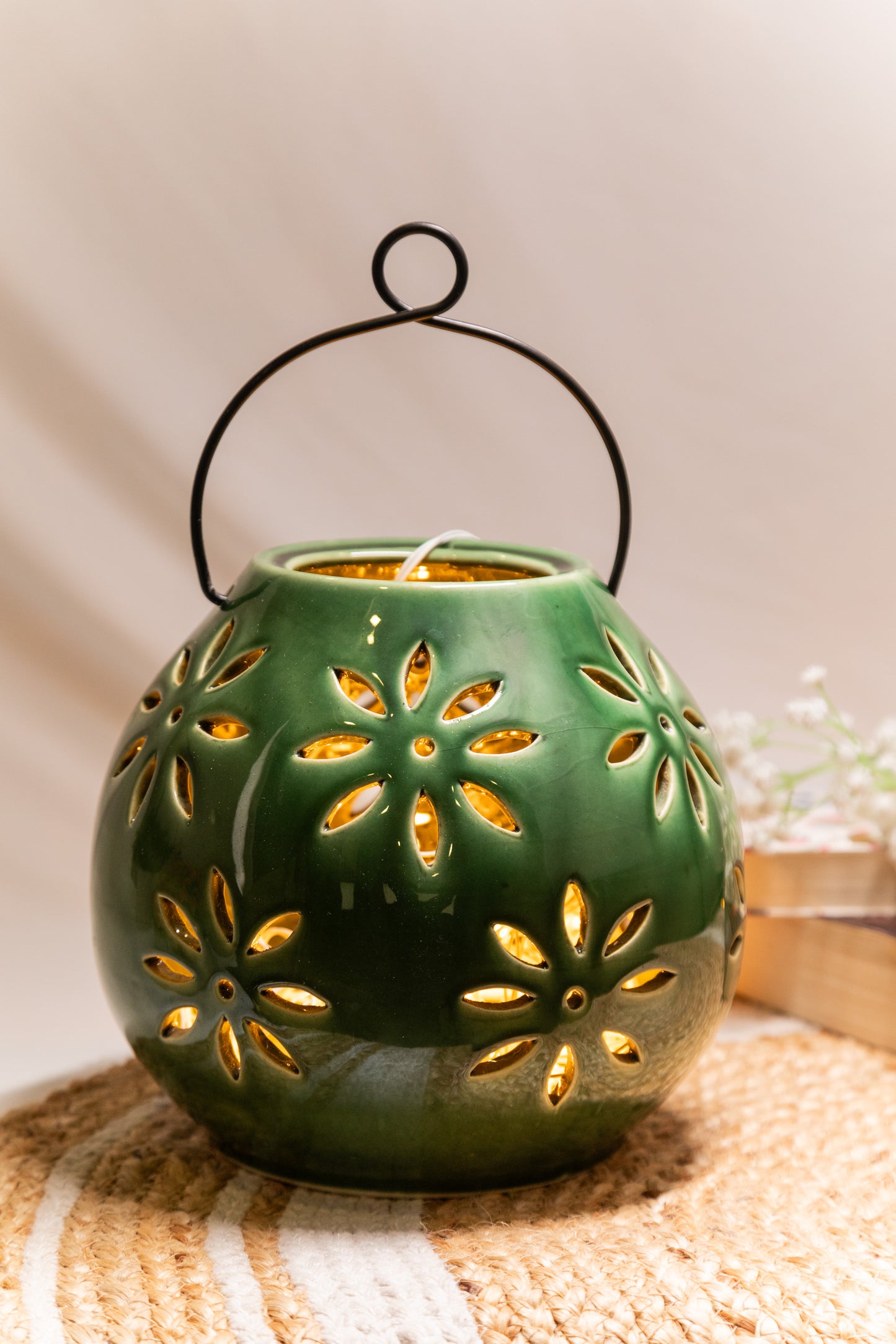 Enchanted Glow Ceramic Lantern - Decorative Ceramic Candle Holder