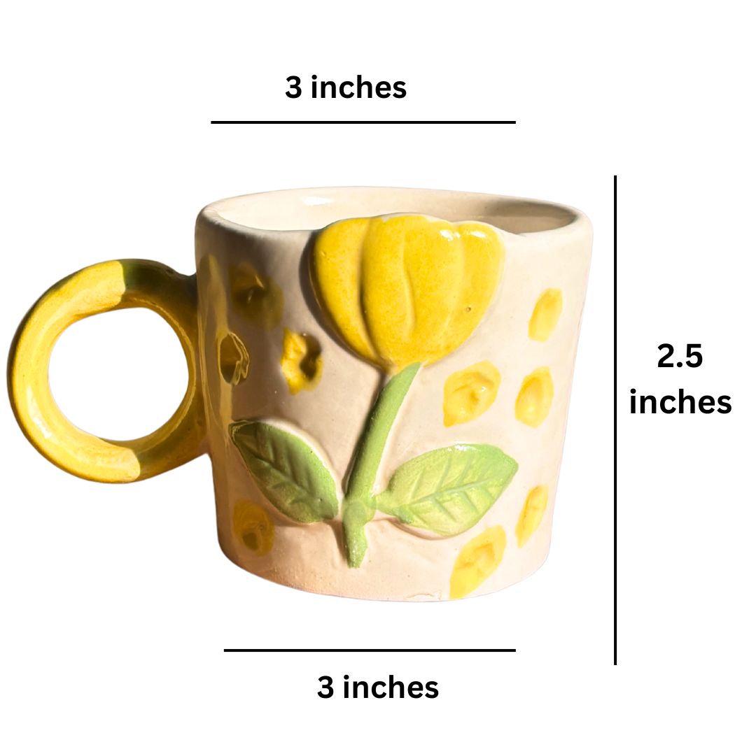 Yellow Flower Mug – Elegant Floral Ceramic Coffee Mug Set of 2