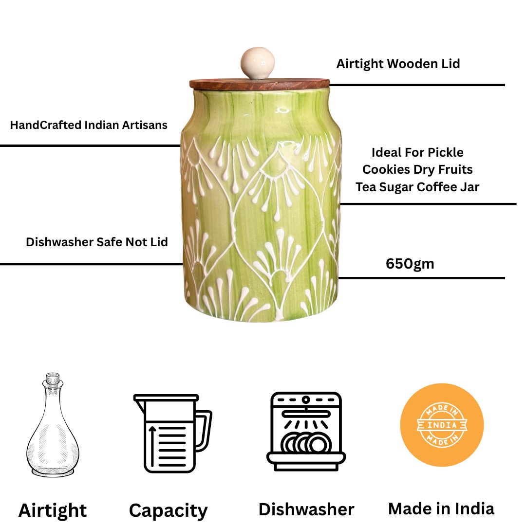 Terra Jade Airtight Ceramic Jar Set of 2