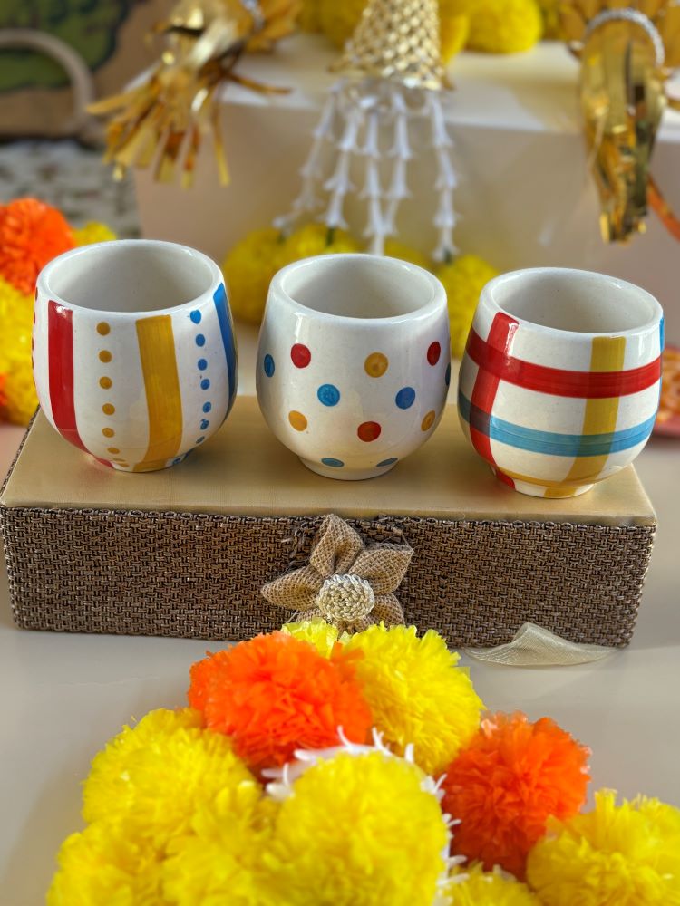 Bella Glow Handprinted Ceramic Coffee-Tea Tumbler (Kullhad) Set of 3