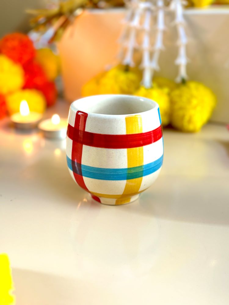 Bella Glow Handprinted Ceramic Coffee-Tea Tumbler (Kullhad) Set of 3