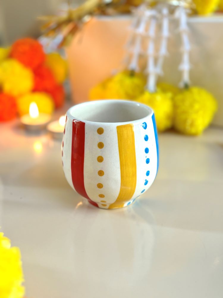 Bella Glow Handprinted Ceramic Coffee-Tea Tumbler (Kullhad) Set of 3