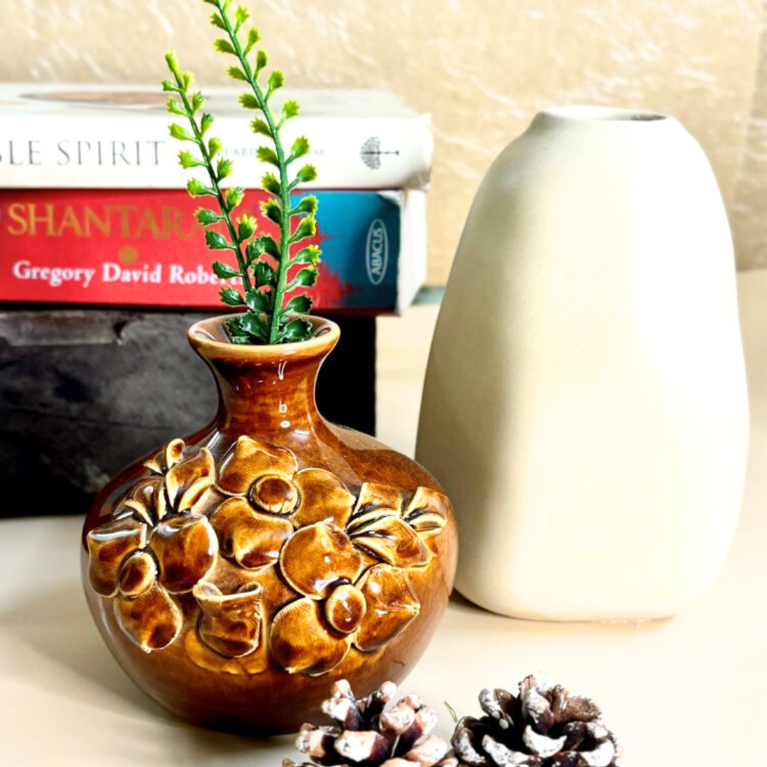 Brown Glow Bud Ceramic Vase – Handcrafted Home Decor