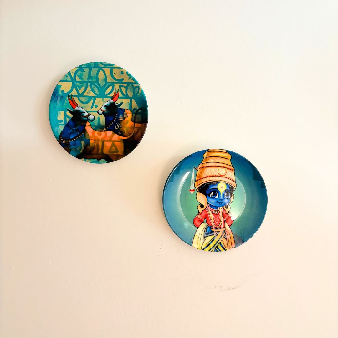 Hand-Painted Divine Vitthal Wall Plate Set of 2