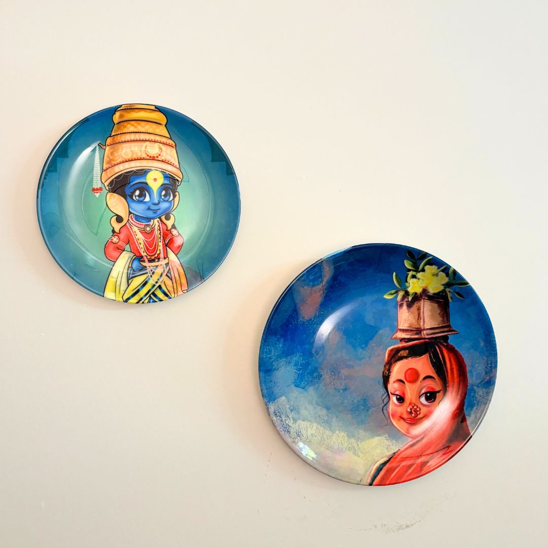 Hand-Painted Divine Vitthal Wall Plate Set of 2