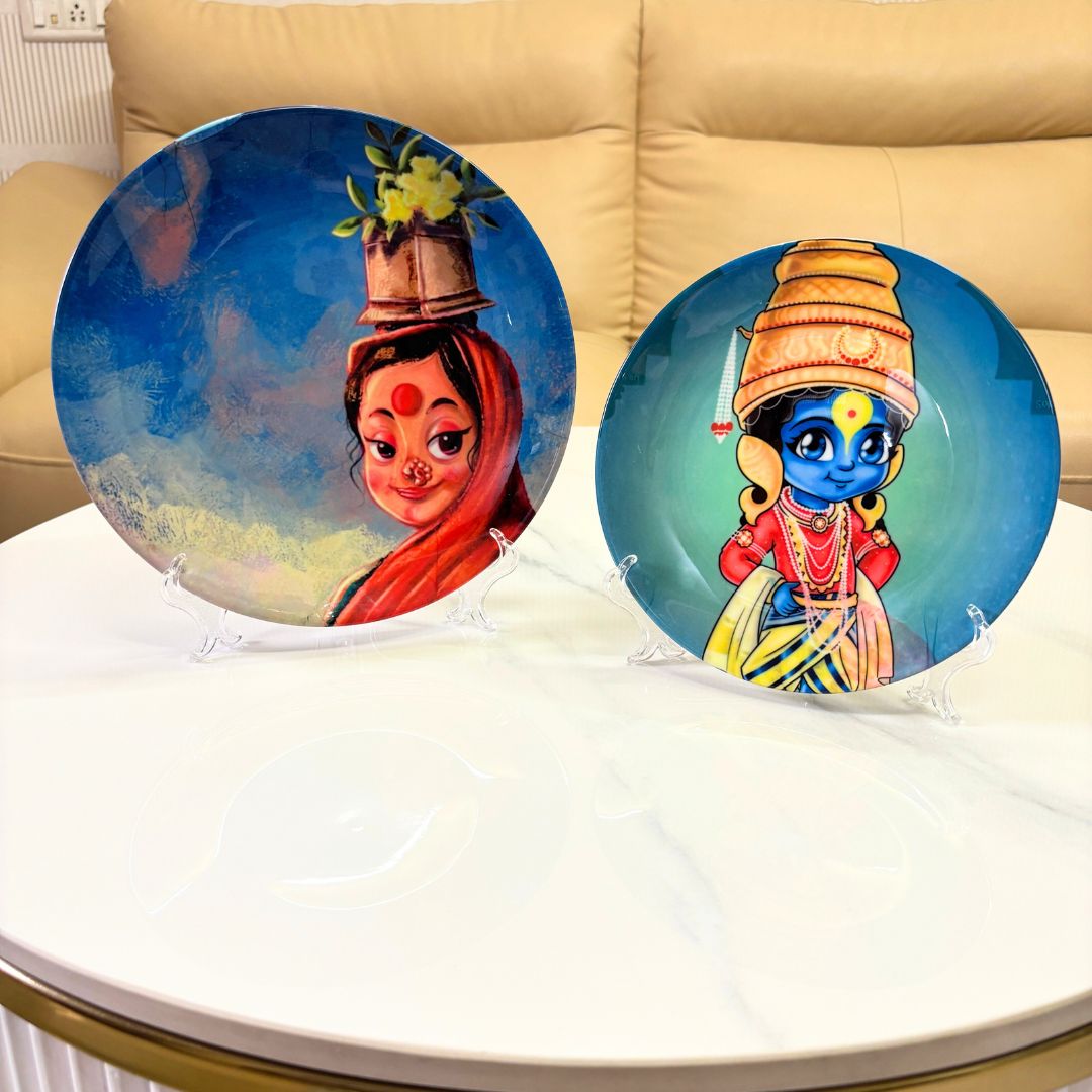 Hand-Painted Divine Vitthal Wall Plate Set of 2