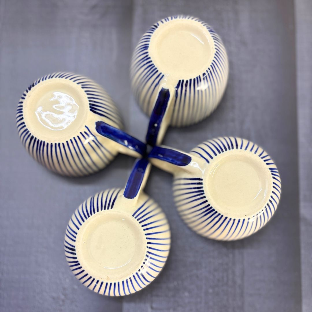 Cera Blue Stripe Tea Cup Set of 4 – Handcrafted Ceramic Cups