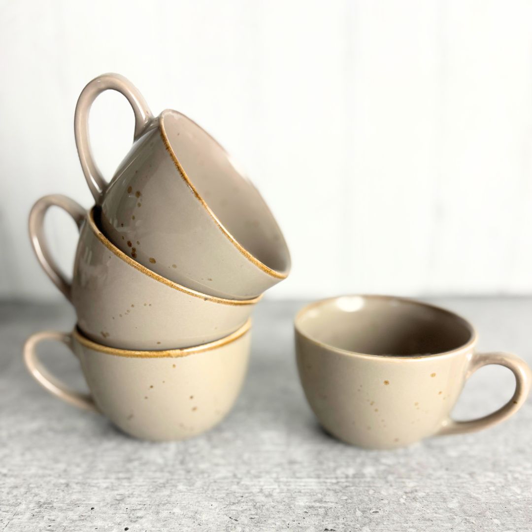 Cera Grey Tea Cup Set of 4 – Handcrafted Ceramic Cups with Golden Rim
