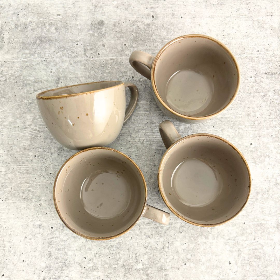 Cera Grey Tea Cup Set of 4 – Handcrafted Ceramic Cups with Golden Rim