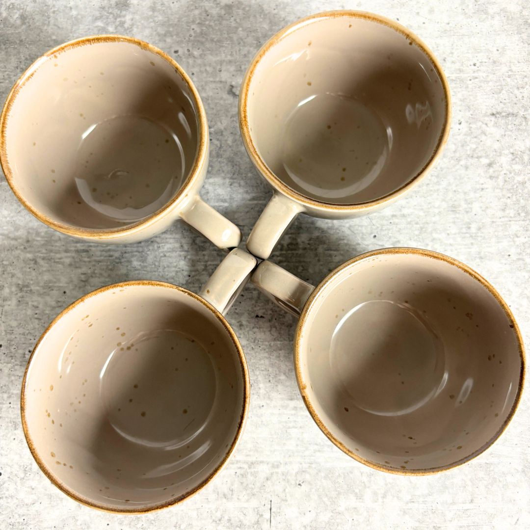 Cera Grey Tea Cup Set of 4 – Handcrafted Ceramic Cups with brown Rim