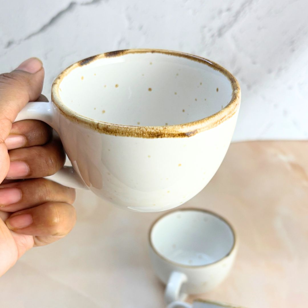 Cera White Tea Cup Set of 4 – Handcrafted Ceramic Cups with Golden Rim