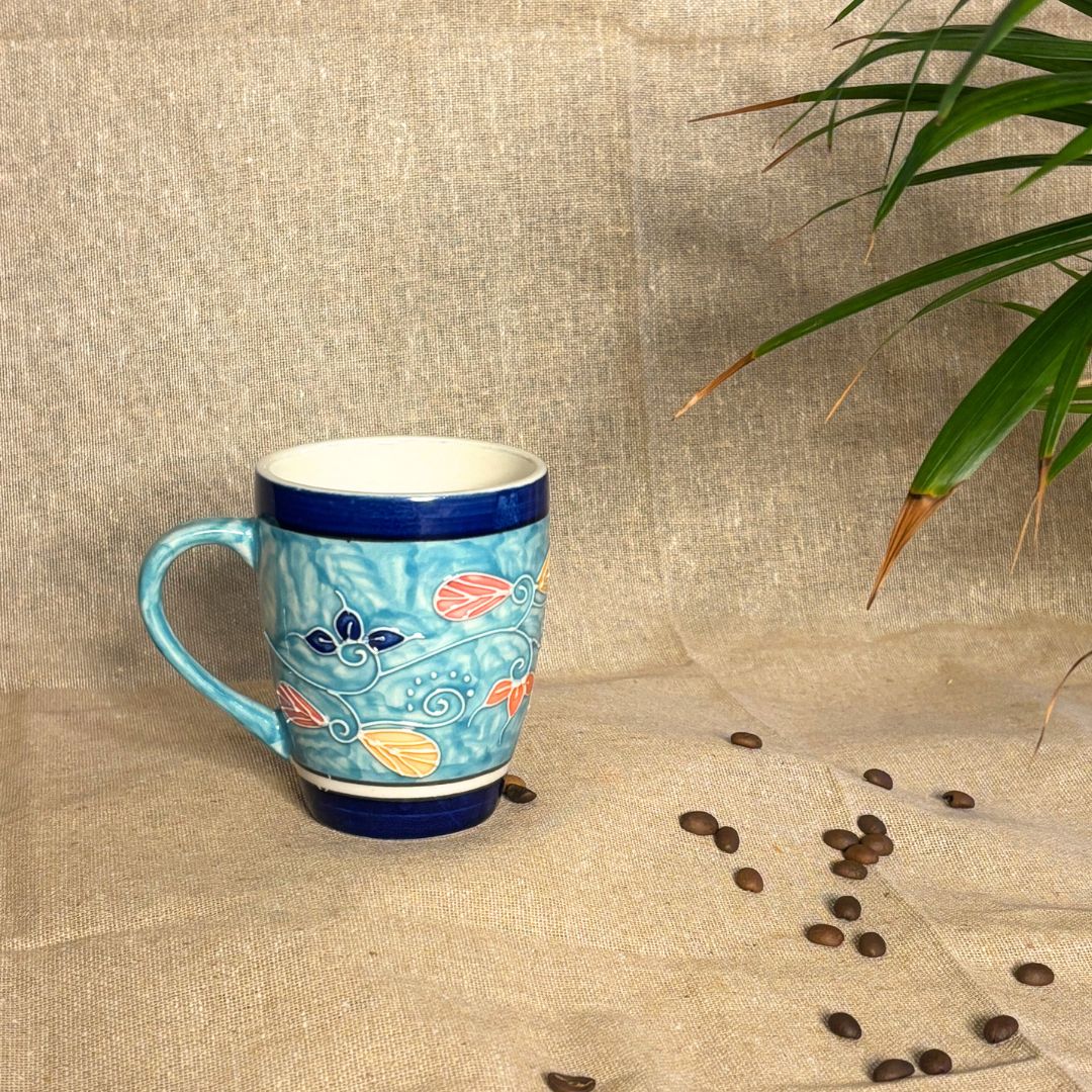 Sandra Blue Cone Handpainted Mug Set of 2 | Ceramic Coffee Mug Set