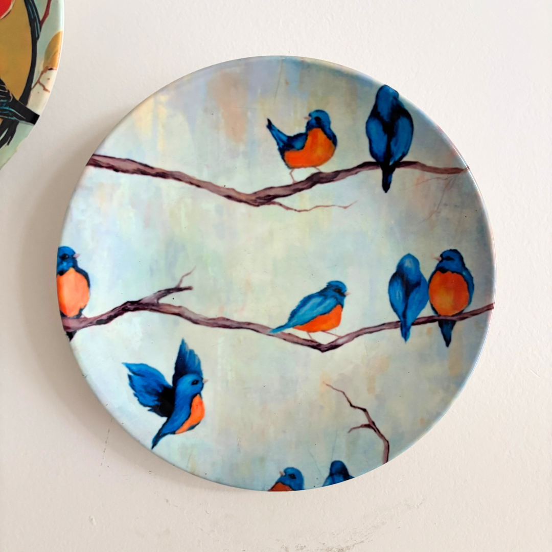 Hand-Painted Sparrow Bird Wall Plate | Decorative Plate