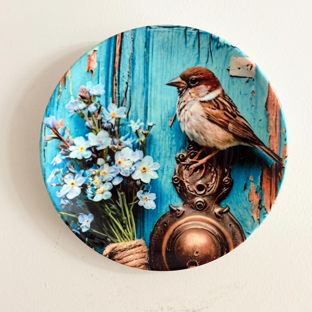 Sparrow Love Wall Plates Set of 2 with Stand – Handmade Ceramic Decorative Plates