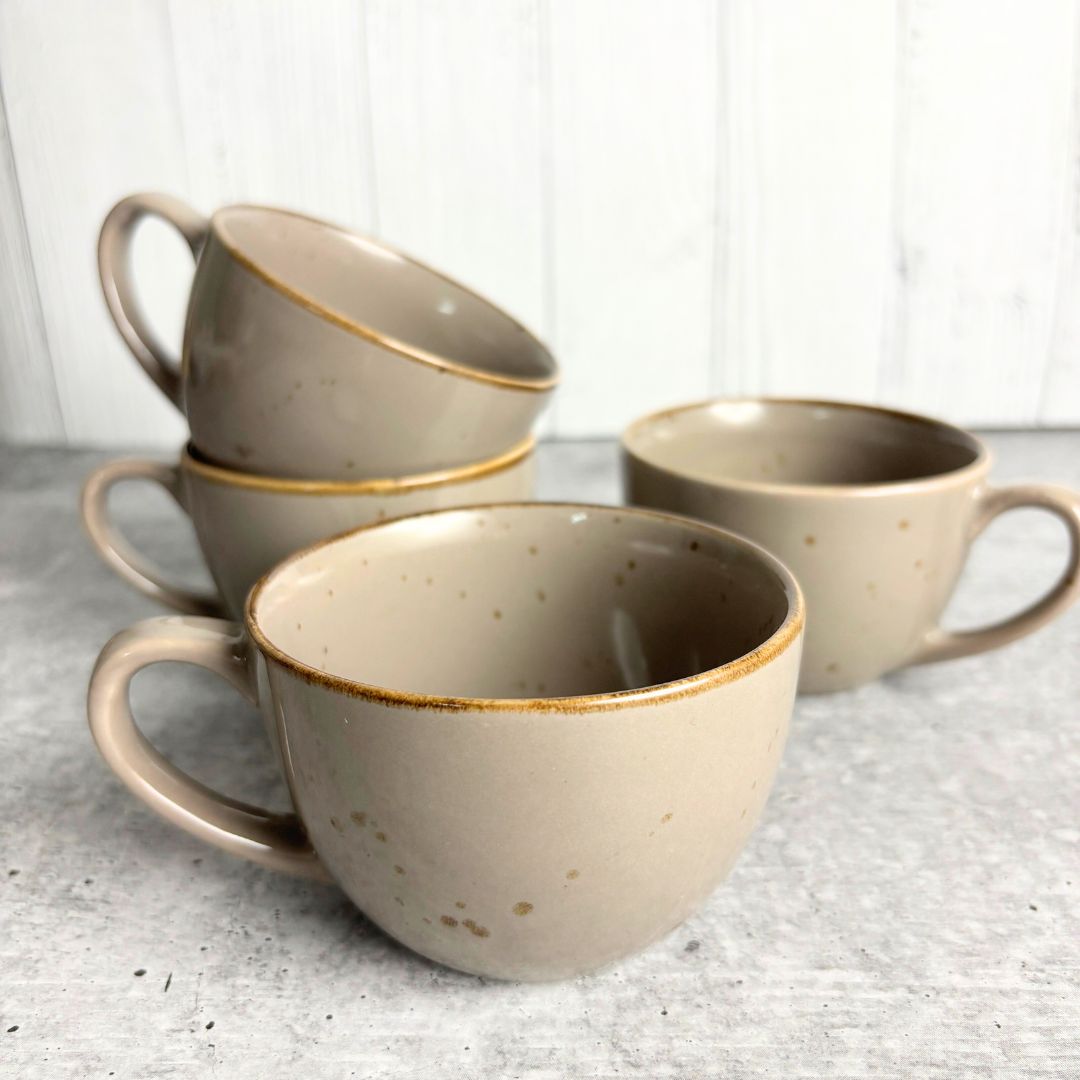Cera Grey Tea Cup Set of 4 – Handcrafted Ceramic Cups with Golden Rim