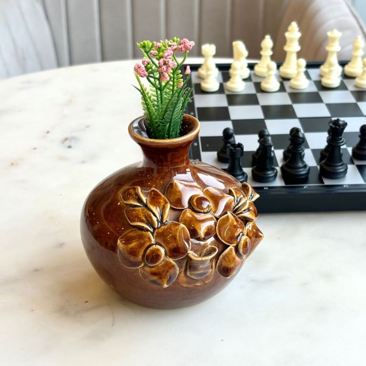Brown Glow Bud Ceramic Vase – Handcrafted Home Decor