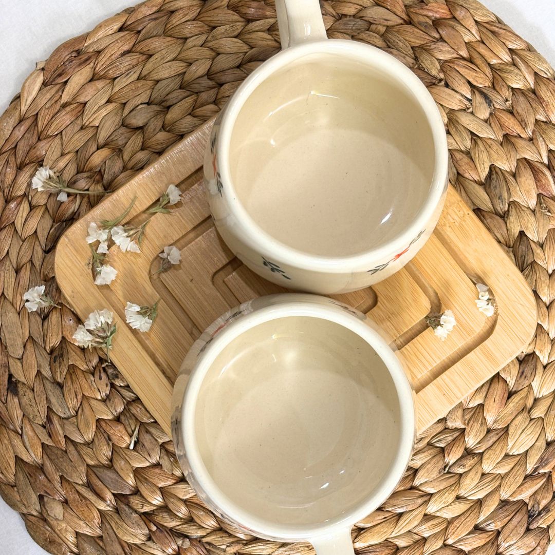 Motif Coffee Mug - Ceramic White Set of 2