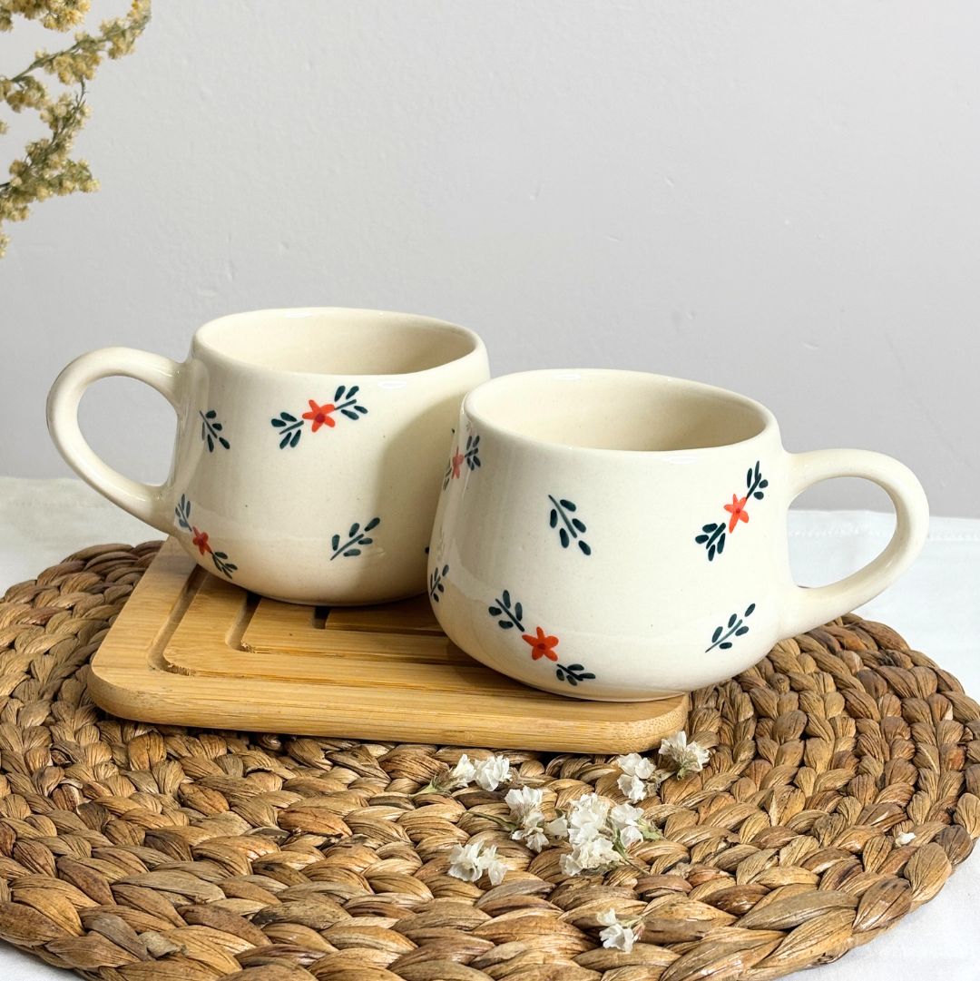 Motif Coffee Mug - Ceramic White Set of 2