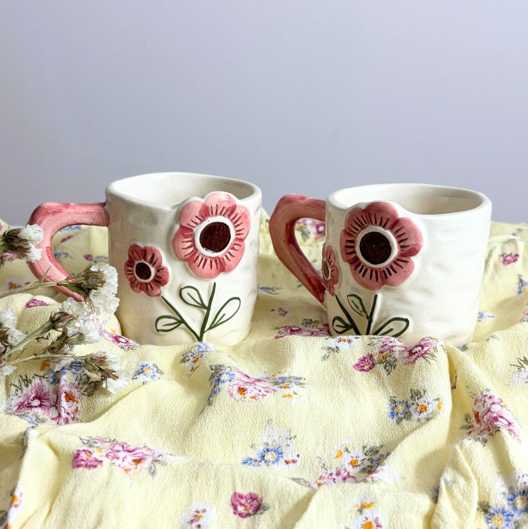 Stylish Pink Flora Ceramic Tea Cup
