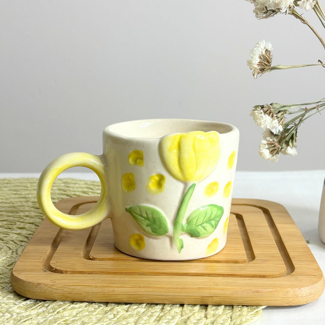 Yellow Flower Mug – Elegant Floral Ceramic Coffee Mug Set of 2