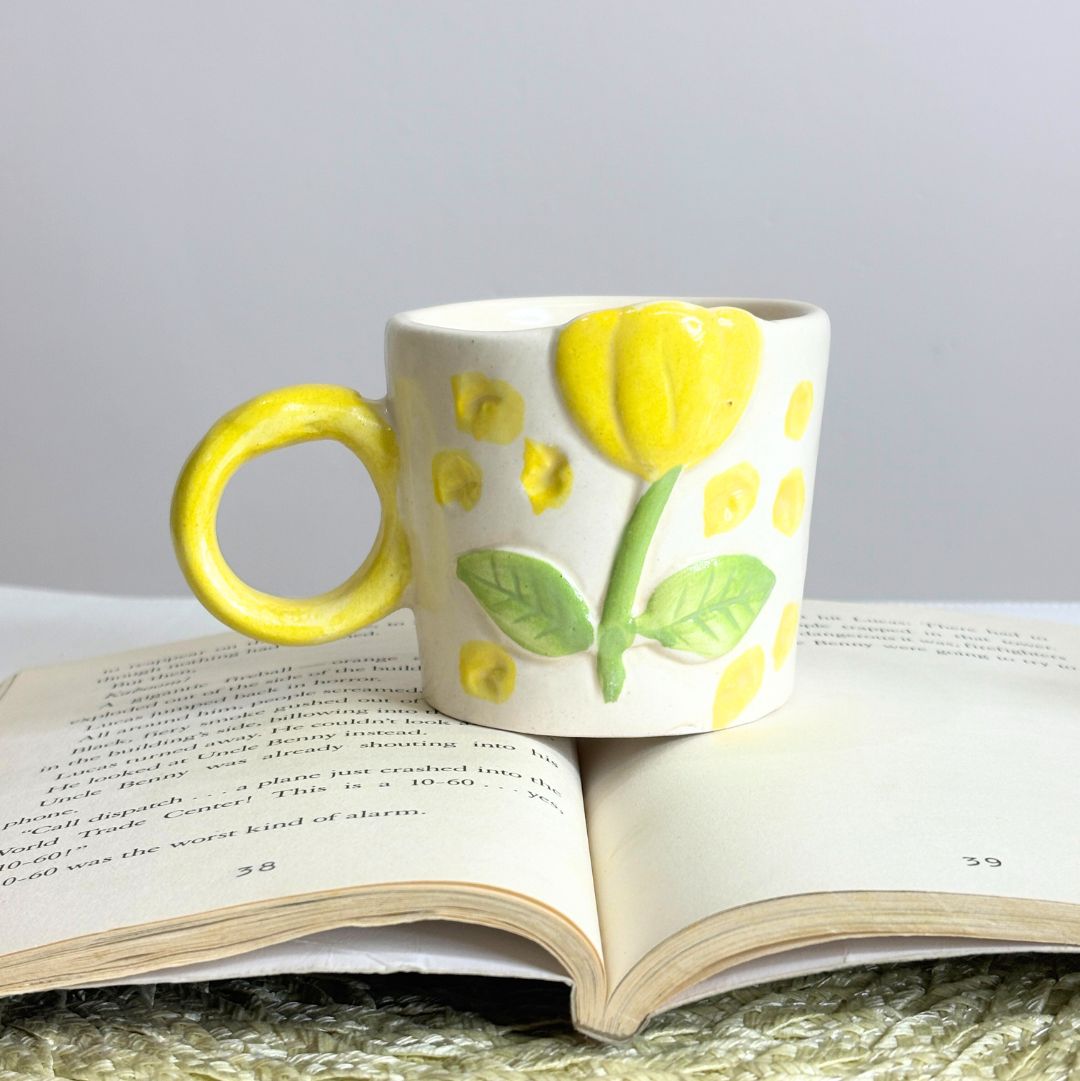 Yellow Flower Mug – Elegant Floral Ceramic Coffee Mug Set of 2