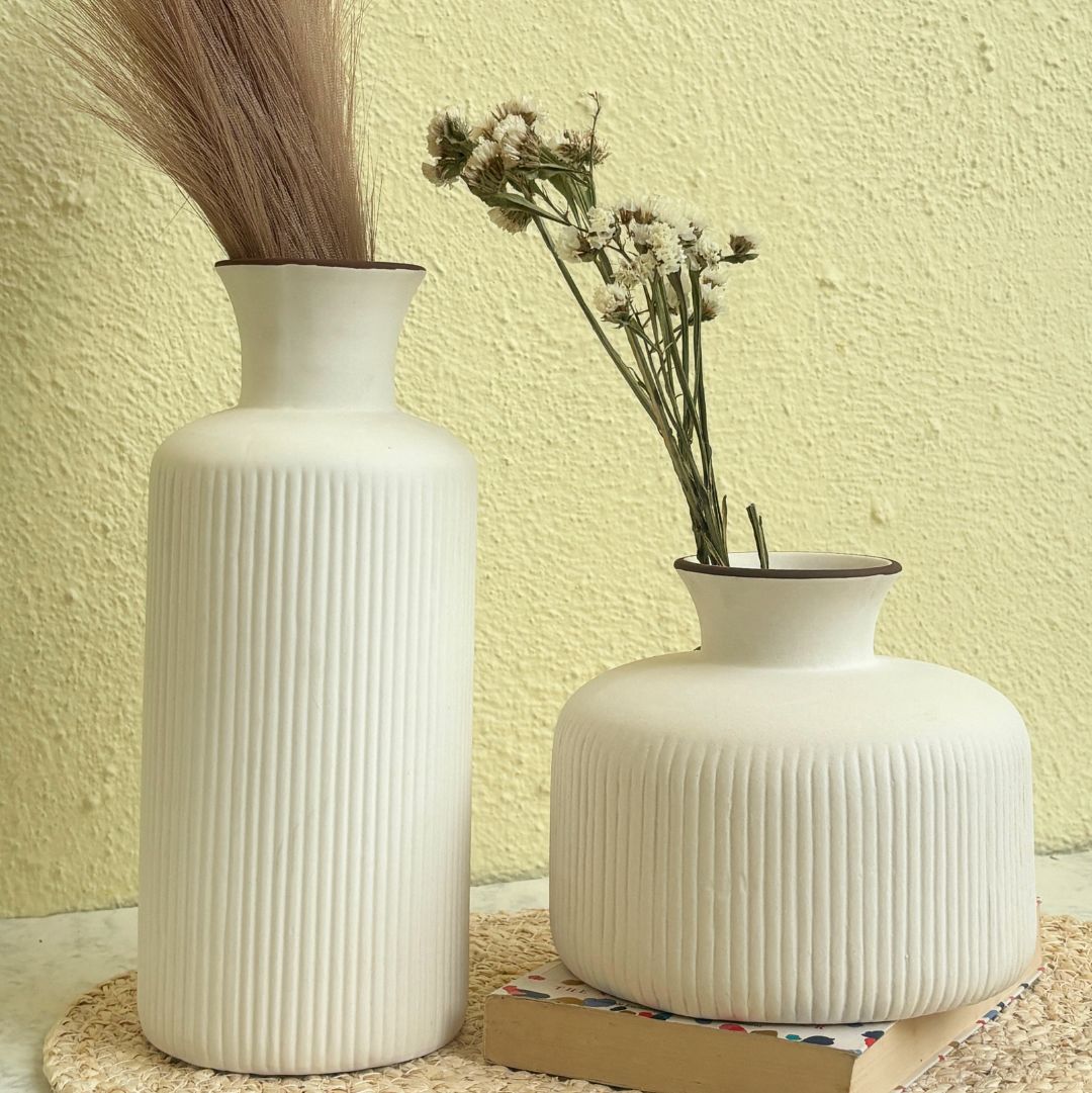 Rocia Round White Ceramic Flower Vase