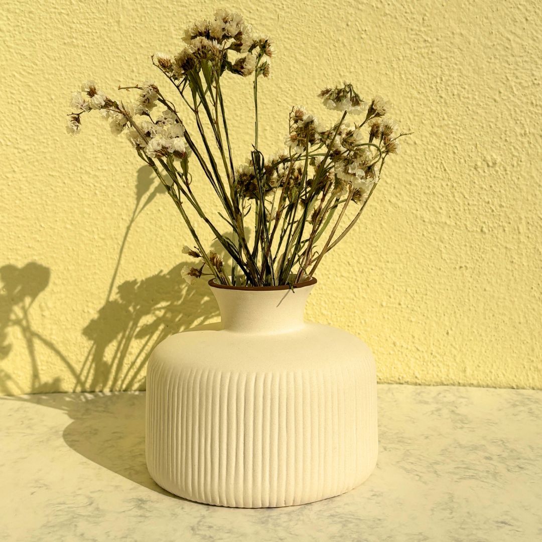 Rocia Round Ceramic Vase | White Flower Vase