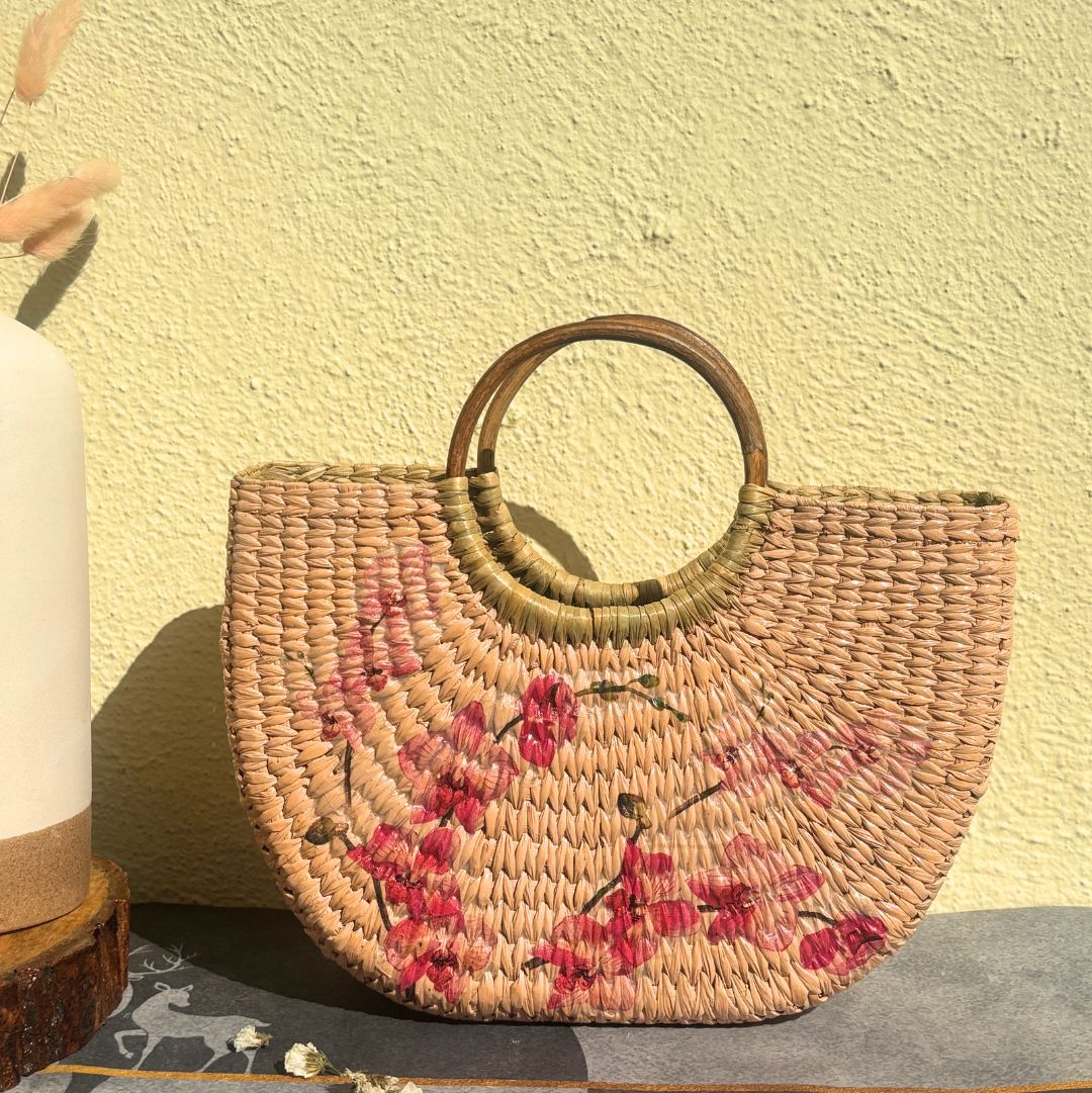 Champagne Peach Kauna Bag - Nagaland Natural Grass