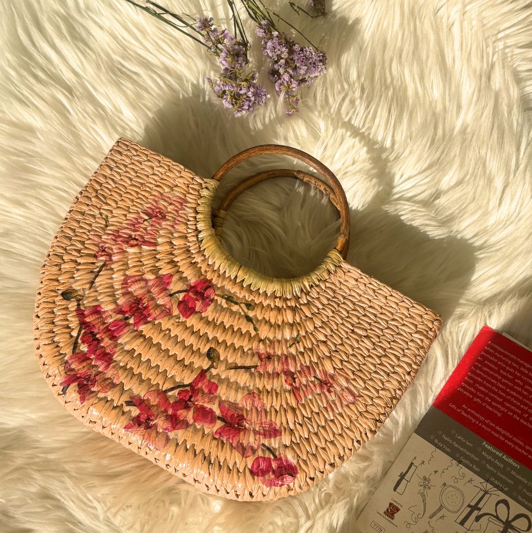 Champagne Peach Kauna Bag - Nagaland Natural Grass