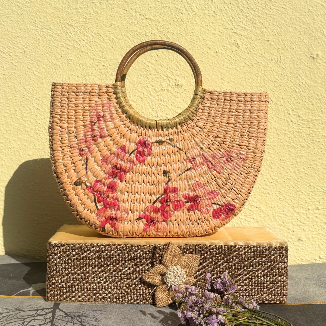 Champagne Peach Kauna Bag - Nagaland Natural Grass