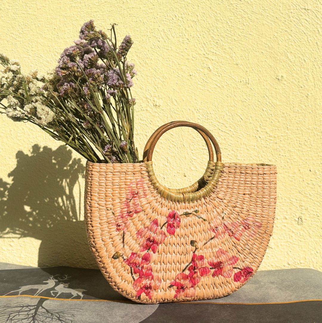 Champagne Peach Kauna Bag - Nagaland Natural Grass