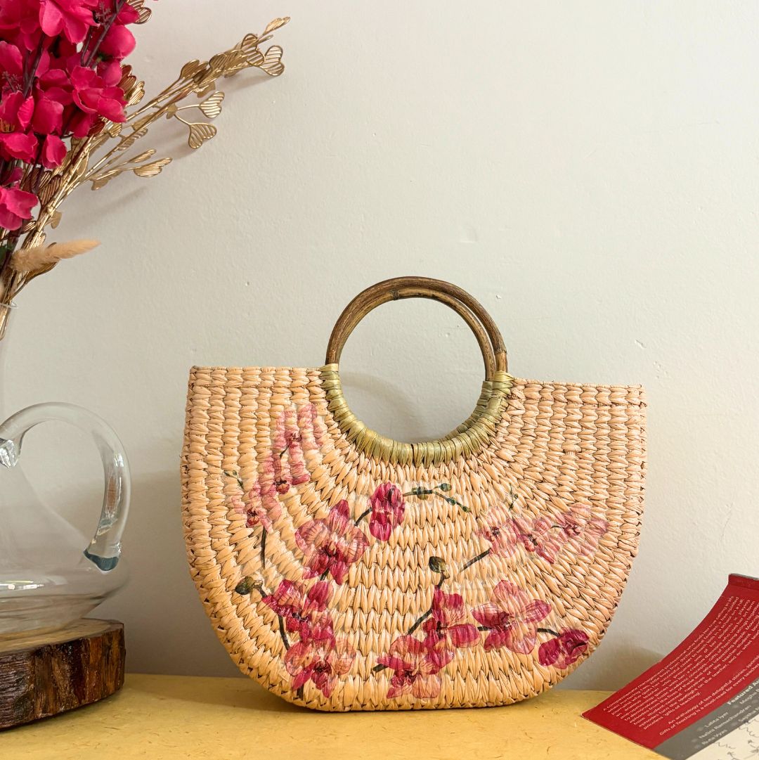 Champagne Peach Kauna Bag - Nagaland Natural Grass