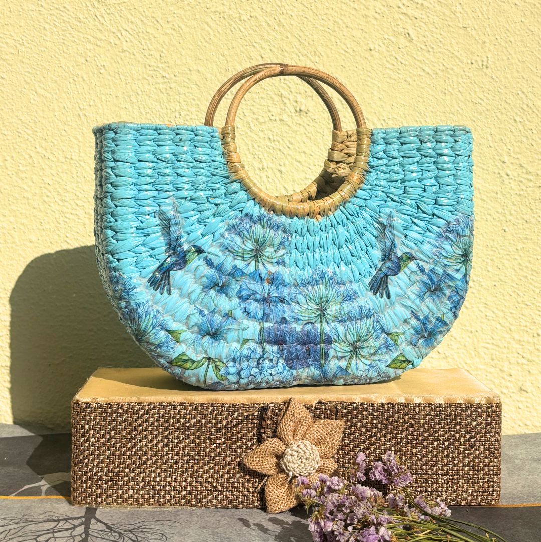 Blue Weaver Kauna Bag - Nagaland Natural Grass