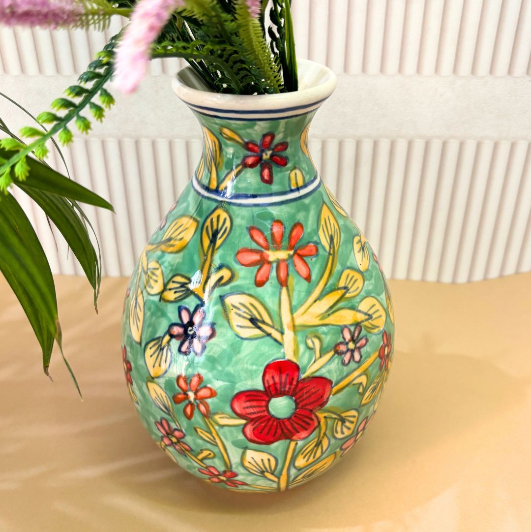 Mughal Era Green Handpainted Vase