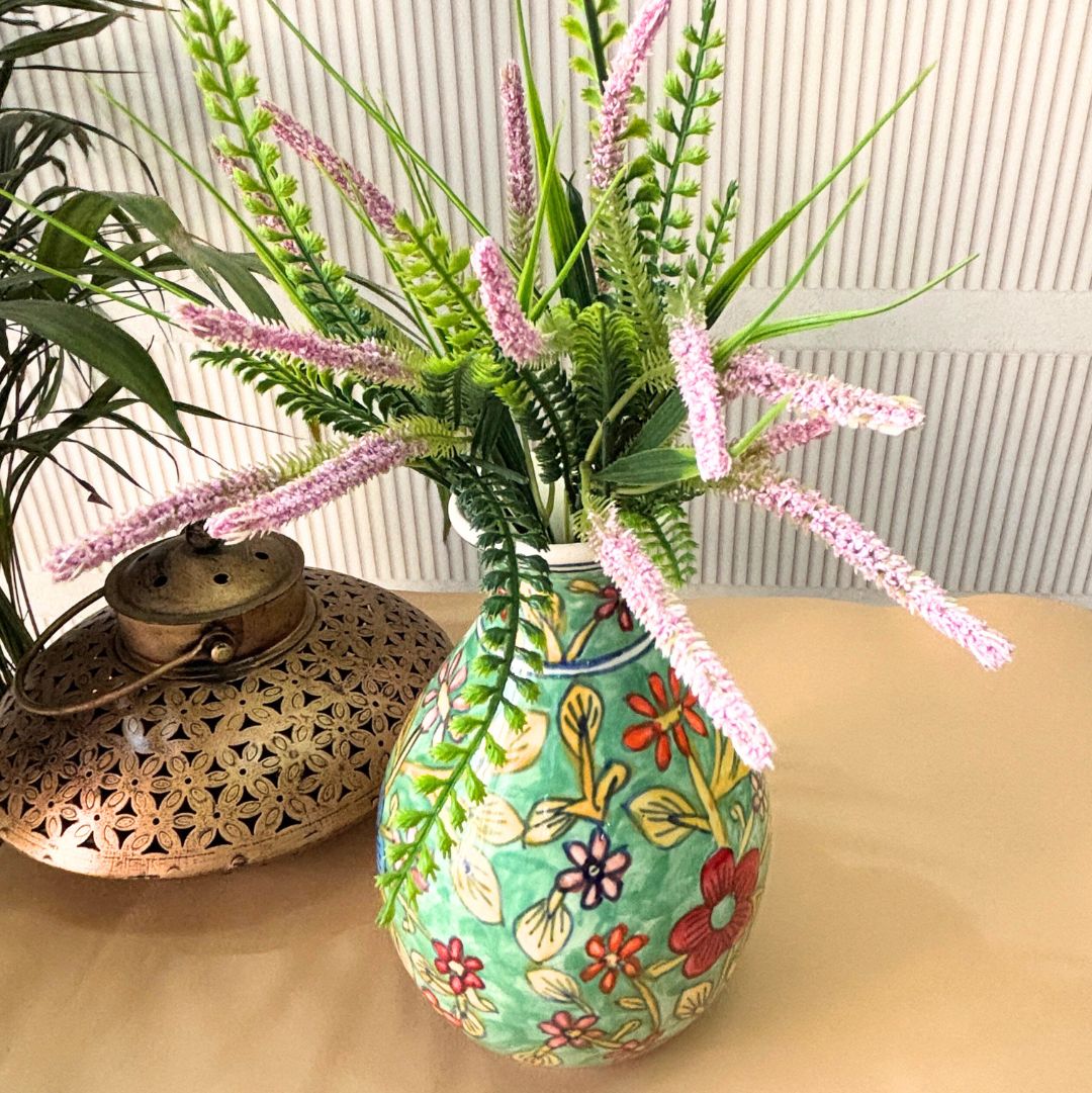 Mughal Era Green Handpainted Vase