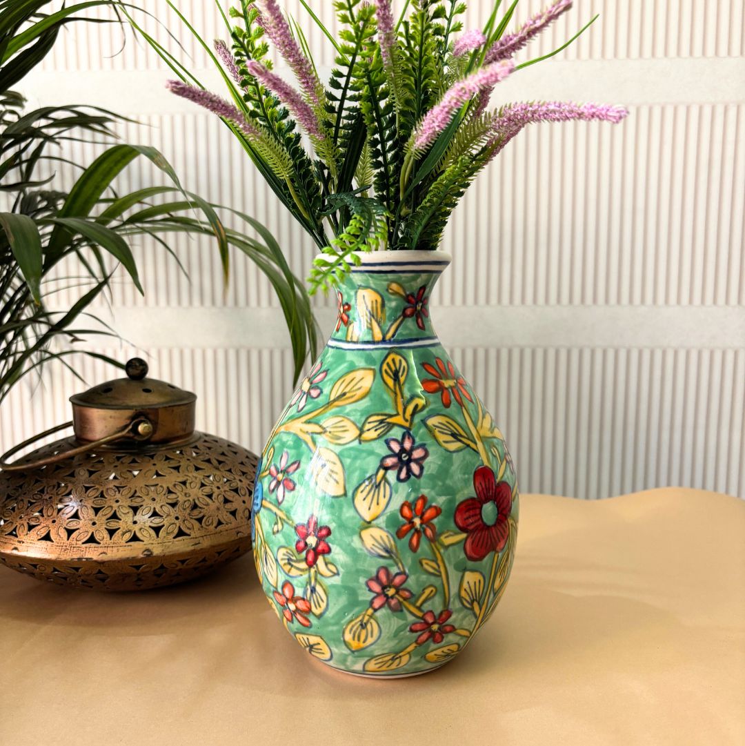 Mughal Era Green Handpainted Vase