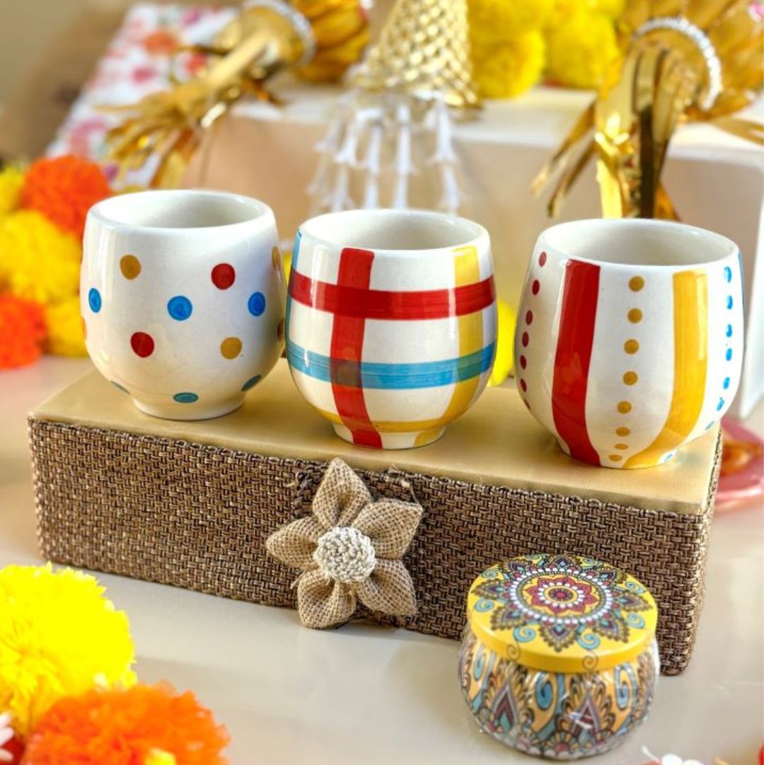 Bella Glow Handprinted Ceramic Coffee-Tea Tumbler (Kullhad) Set of 3