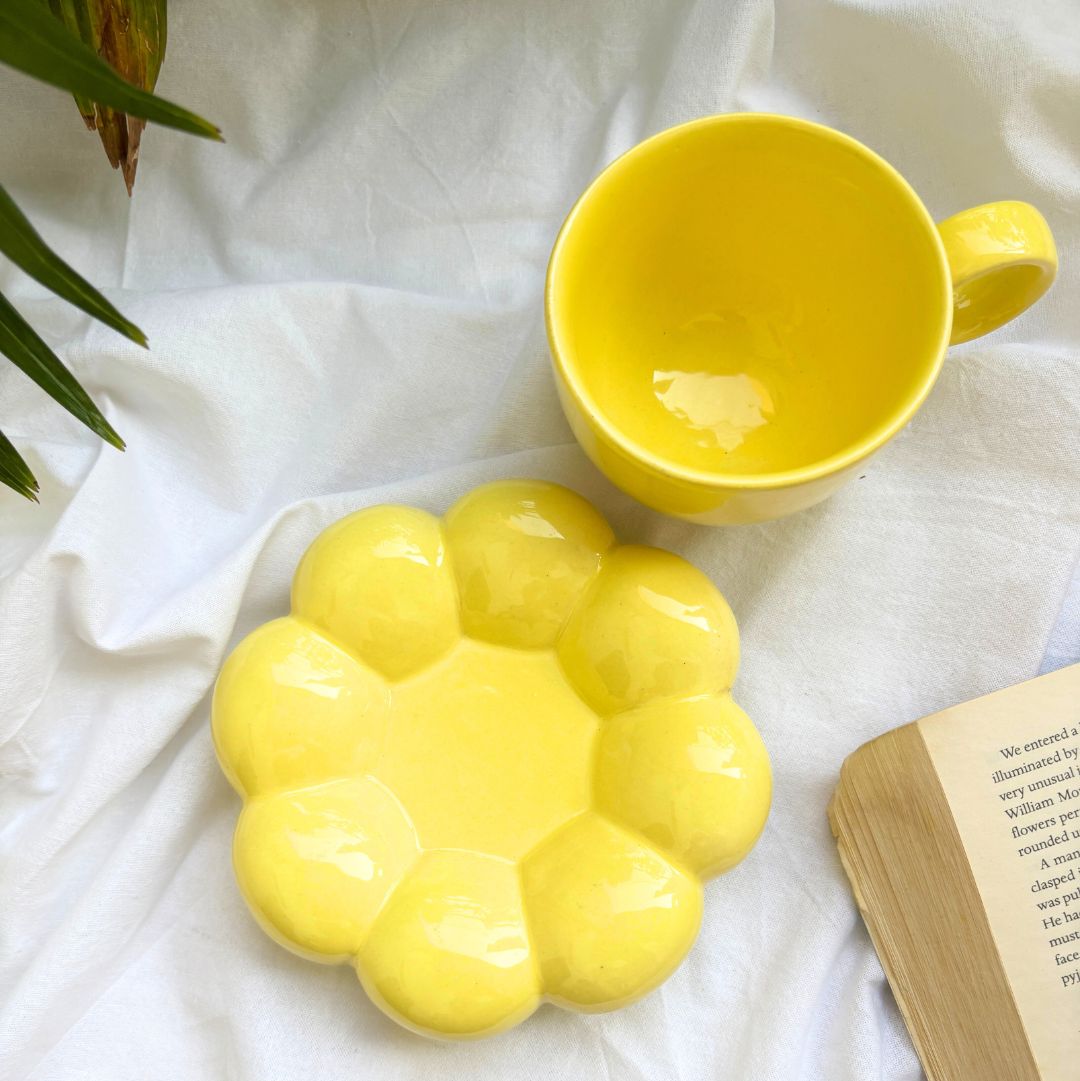 Amber Sunflower Ceramic Cup and Saucer
