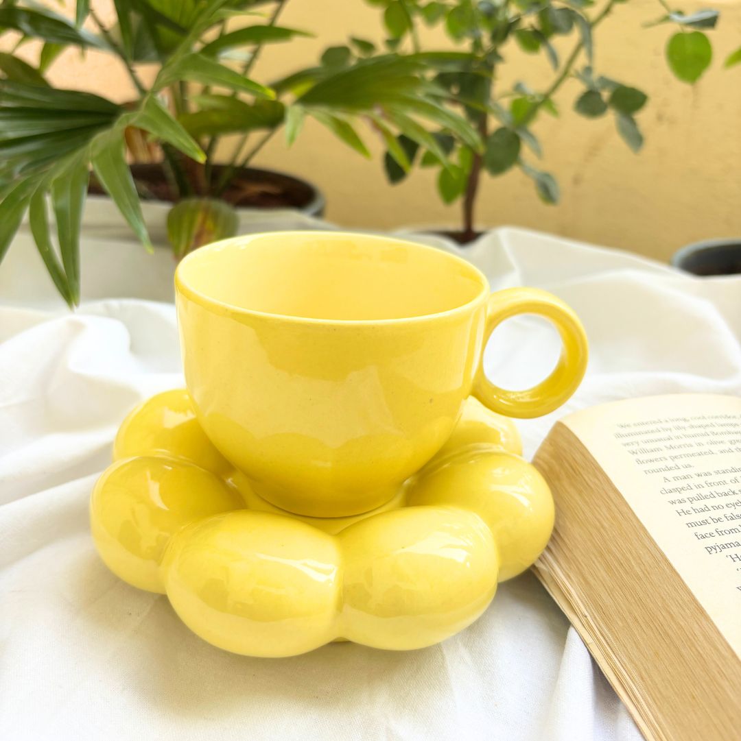 Amber Sunflower Ceramic Cup and Saucer