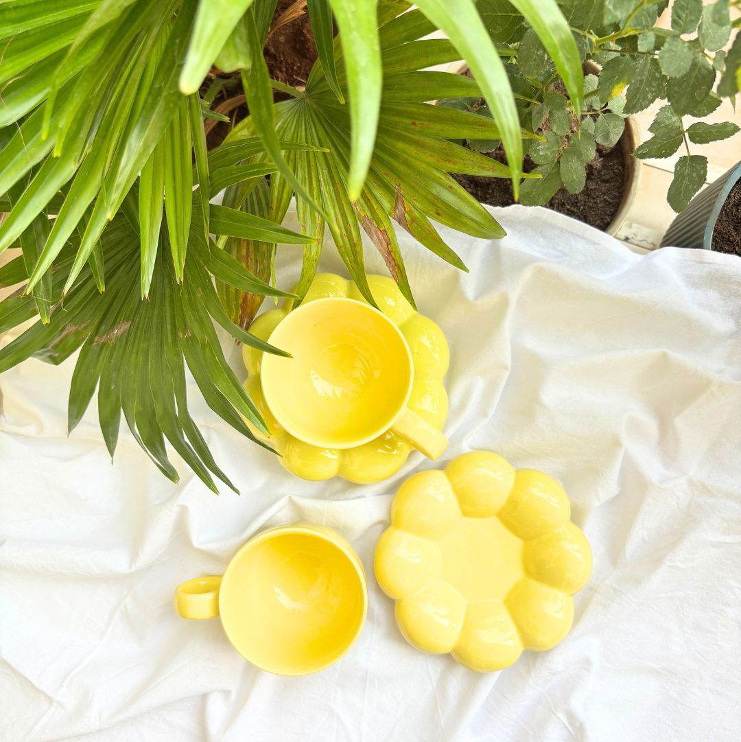 Amber Sunflower Ceramic Cup and Saucer
