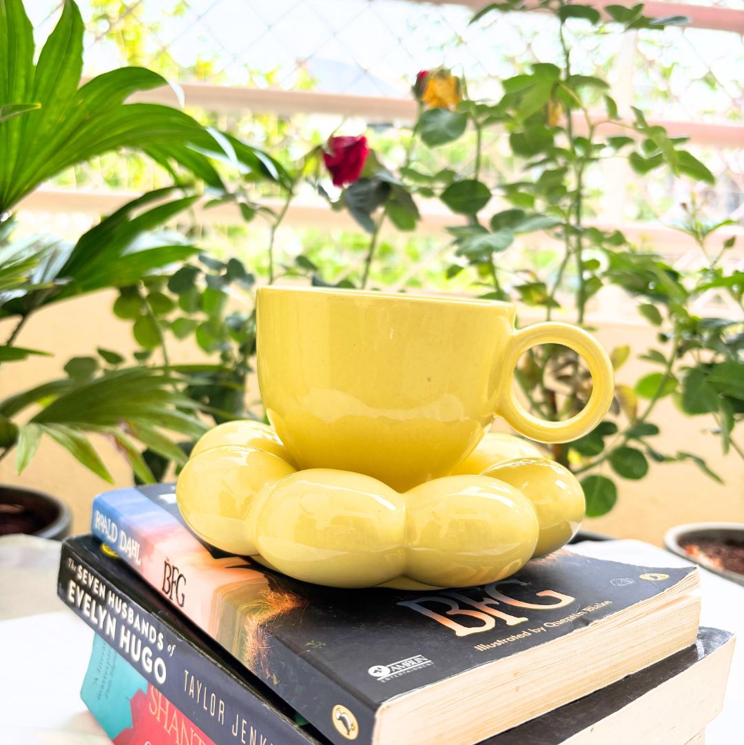 Amber Sunflower Ceramic Cup and Saucer