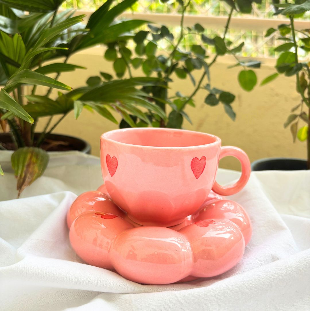 Pink Sunflower Ceramic Cup and Saucer