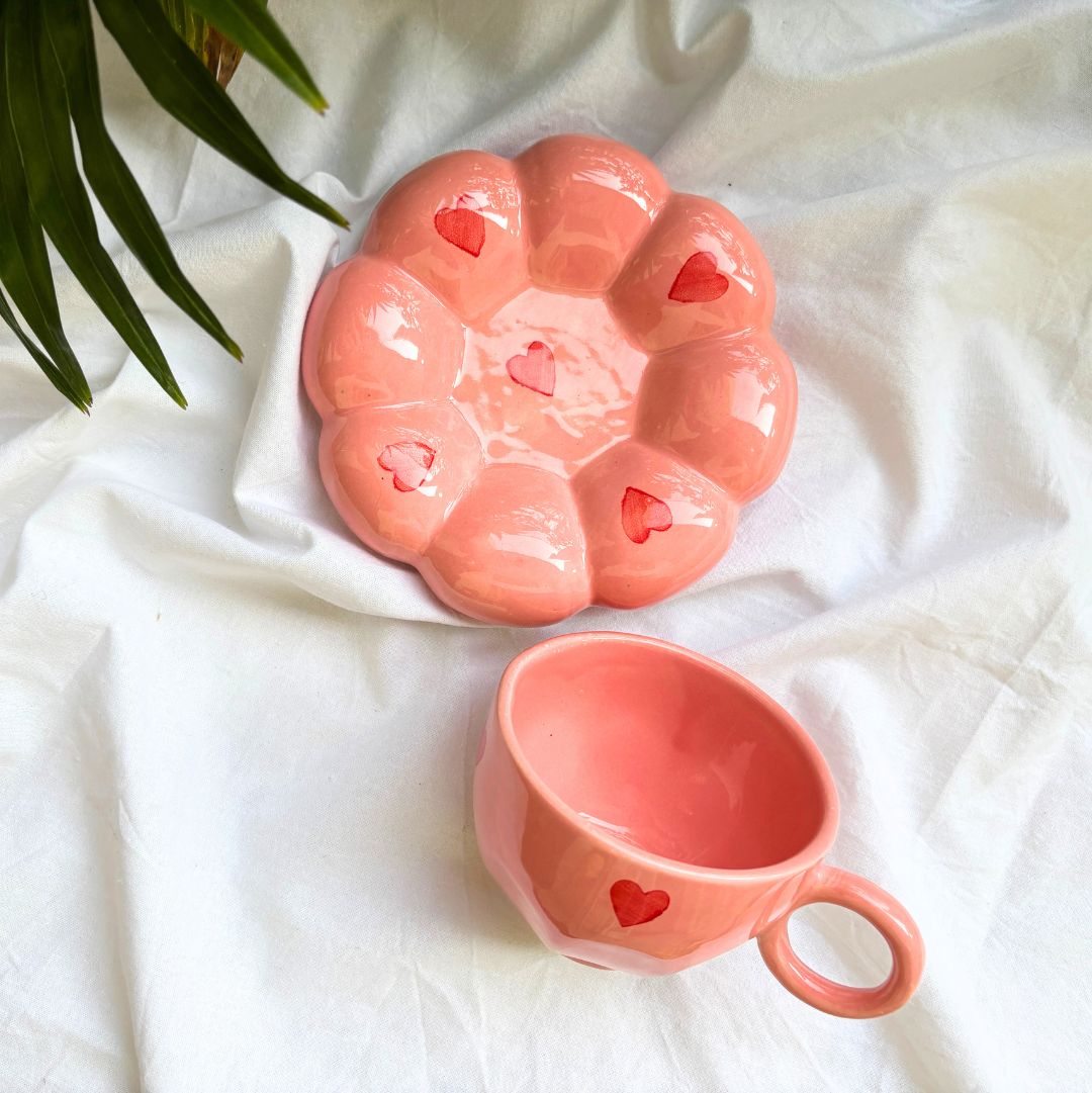 Pink Sunflower Ceramic Cup and Saucer