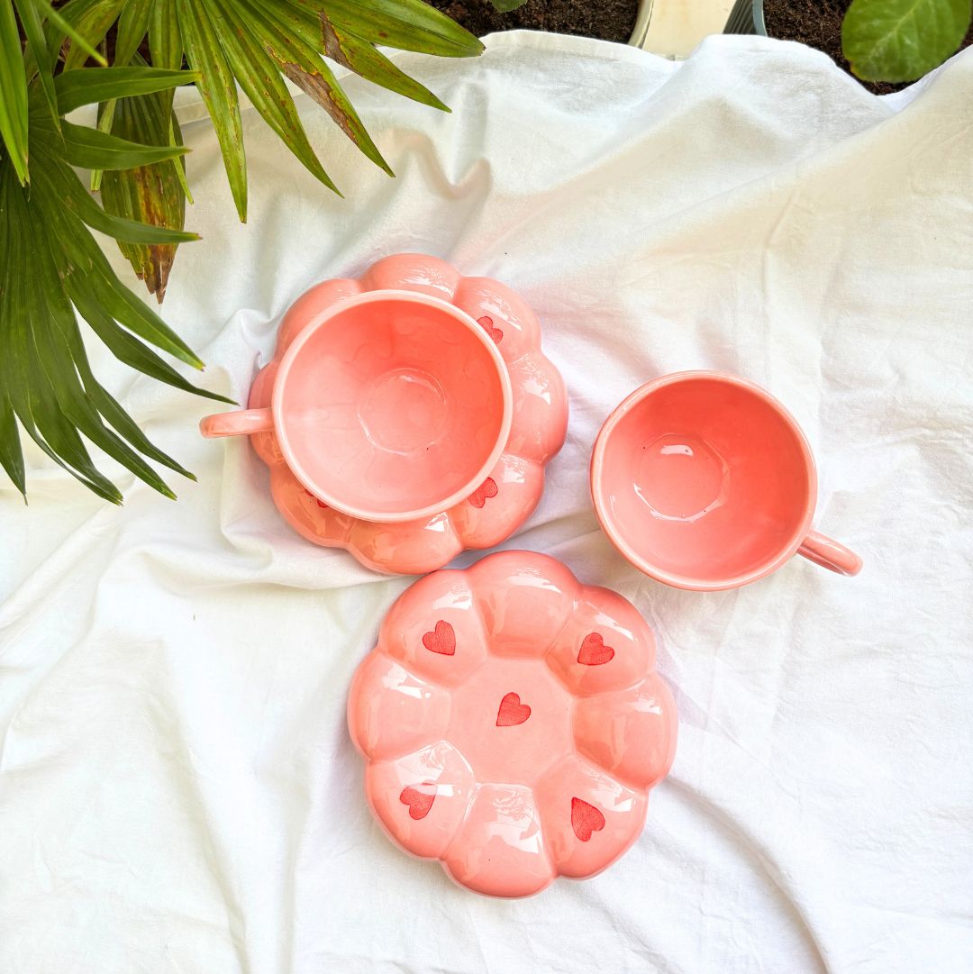 Pink Sunflower Ceramic Cup and Saucer