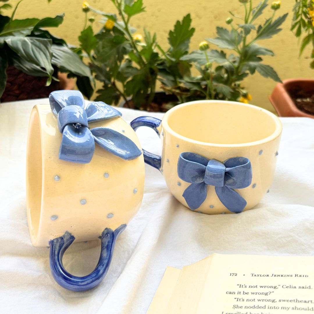 Bow Pinterestry Coffee Mug - Ceramic Blue
