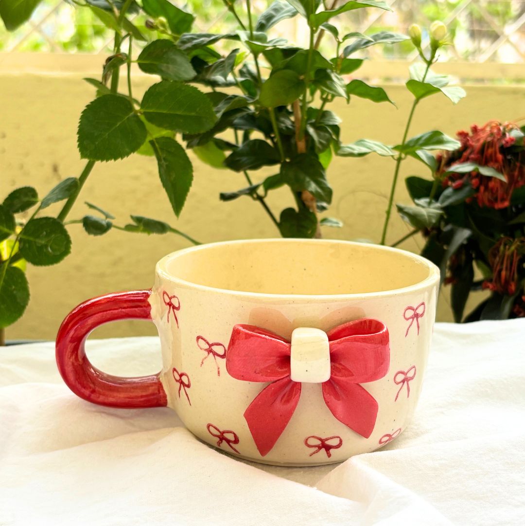 Crimson Bow Ceramic Soup/Coffee Cup