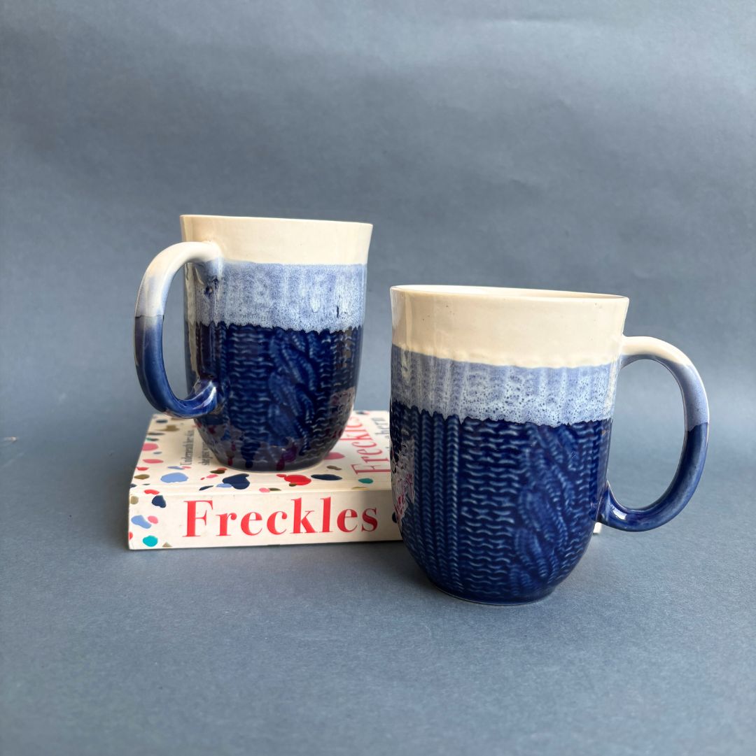 Azure Bliss Ceramic Coffee Mug Set of 2 – Elegant Everyday Drinkware