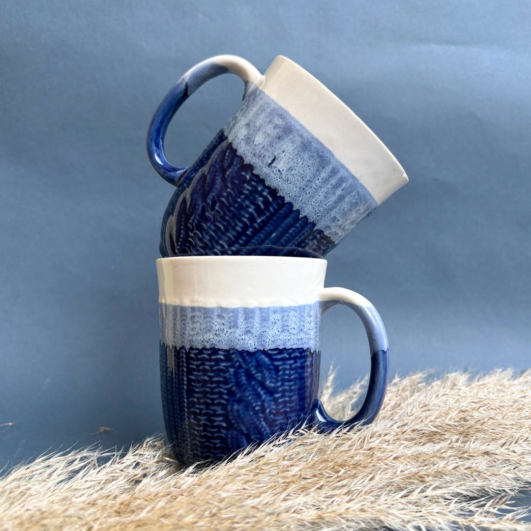 Azure Bliss Ceramic Coffee Mug Set of 2 – Elegant Everyday Drinkware