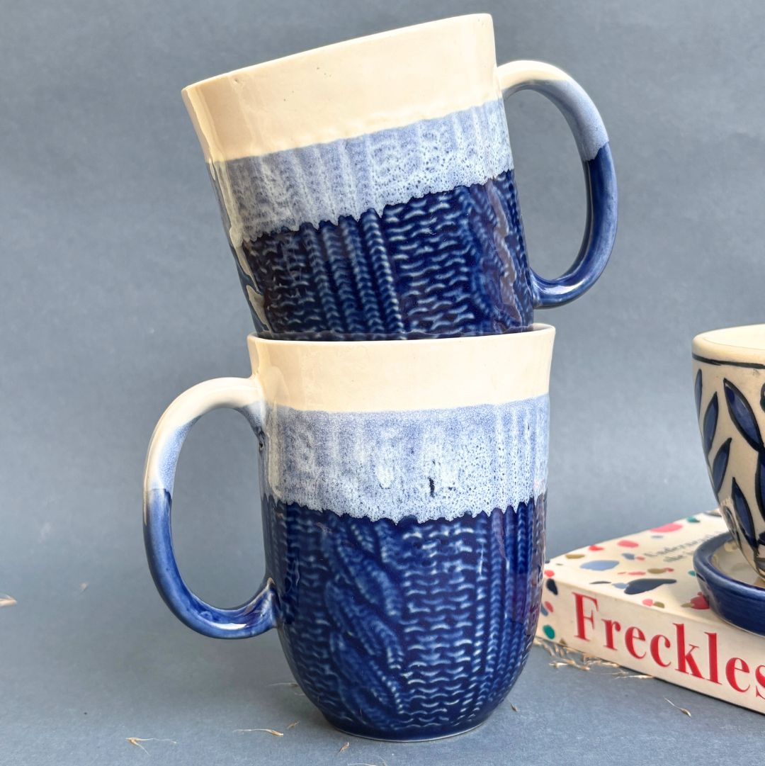 Azure Bliss Ceramic Coffee Mug Set of 2 – Elegant Everyday Drinkware